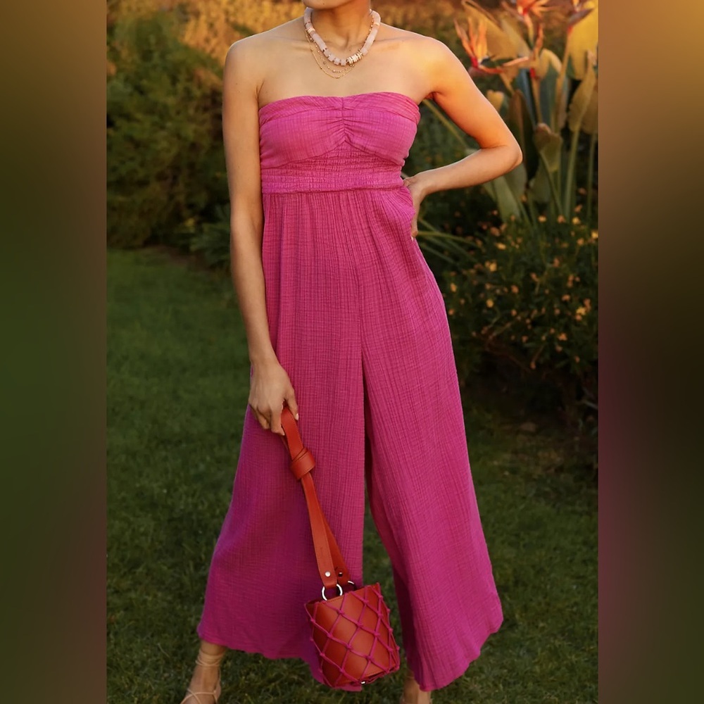 Strapless Pink Wide-Leg Jumpsuit